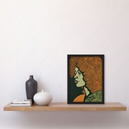 Artery8 Woman Portrait Illustration with Pattern Afro Hair Artwork Framed Wall Art Print A4 in Black - thumbnail 2