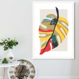 ARTZE Tropical Monstera Green & Red Minamilist Framed Print SIZE: A4 with White Frame - thumbnail 2