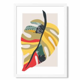 ARTZE Tropical Monstera Green & Red Minamilist Framed Print SIZE: A4 with White Frame