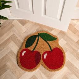 OHS Cherry Shaped Coir Doormat Spring Novelty Non Slip Door Rug - Size: 50 cm x 50 cm - thumbnail 2