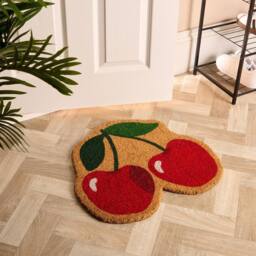 OHS Cherry Shaped Coir Doormat Spring Novelty Non Slip Door Rug - Size: 50 cm x 50 cm