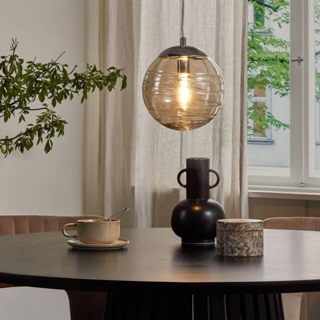 Wyld and Coco Amber Tinted Glass Pendant Light Gold Globe - image 1