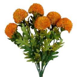 Pegdev Pack of 6 70cm Artificial Yellow Ball Dahlia Stems with Leaves - thumbnail 1