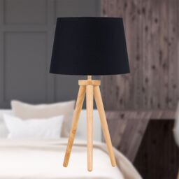 First Choice Lighting Set of 2 Light Oak Table Lamp or Bedside Lights with Black Shades in Brown - thumbnail 4
