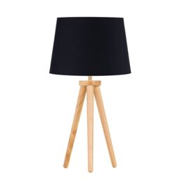 First Choice Lighting Set of 2 Light Oak Table Lamp or Bedside Lights with Black Shades in Brown - thumbnail 2