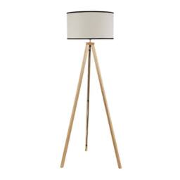 ValueLights Barbro Wood Tripod Floor Lamp with Natural Linen with Trim Drum Shade in Black - thumbnail 3