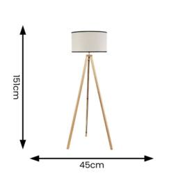 ValueLights Barbro Wood Tripod Floor Lamp with Natural Linen with Trim Drum Shade in Black - thumbnail 4