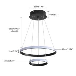 Pheashine Sleek Double Circle Pendant Chandelier 20+40cm Black 32W 6500K - thumbnail 2