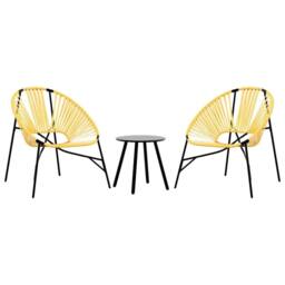 Berkfield Home Beautiful Garden Chair Set 3 pcs Black & Yellow Poly Rattan - thumbnail 3