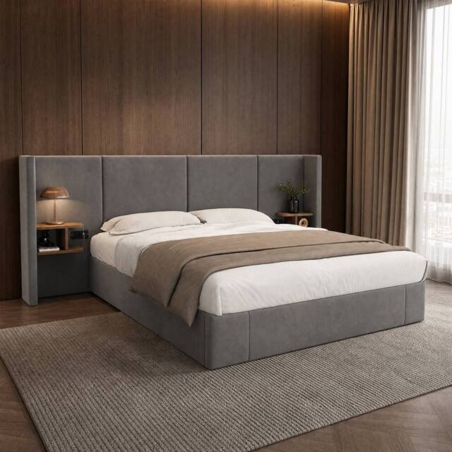 STILVORA 6ft Super King Ottoman Bed with 2 Bedside Tables in Grey - image 1