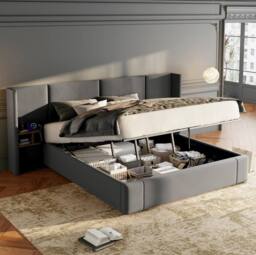 STILVORA 6ft Super King Ottoman Bed with 2 Bedside Tables in Grey - thumbnail 2