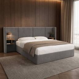 STILVORA 6ft Super King Ottoman Bed with 2 Bedside Tables in Grey