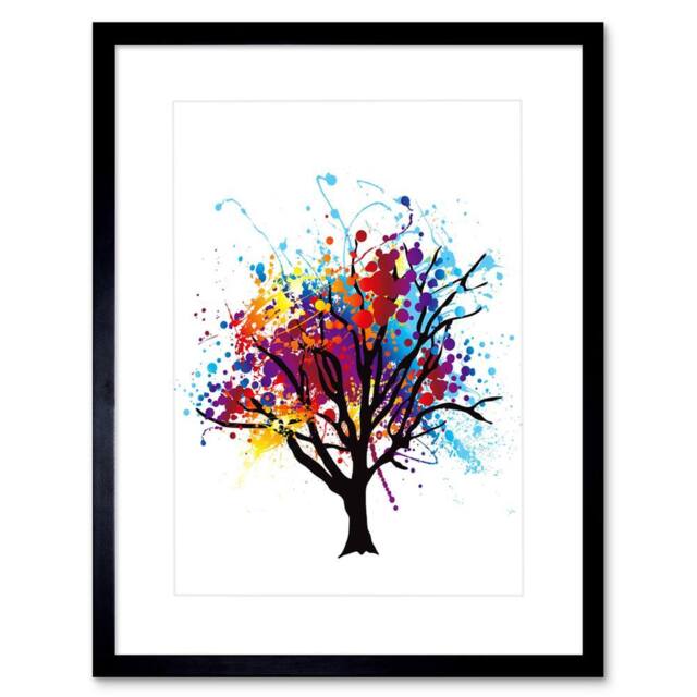"Artery8 Paint Abstract Tree Rainbow Photo Home Decor 12x16"" Framed Art Print - Size: W12"" x H16""" - image 1
