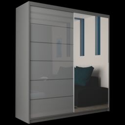 Sliding Wardrobes 4U High Gloss Double Sliding Wardrobe with LED Light W 200 x H 217 x D 62 in Grey - thumbnail 2