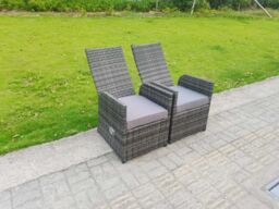 Fimous Oblong Table Adjustable Reclining Chair Rattan Dining Set Garden Furniture Table & Chair Set 6 Chairs in Dark Grey - thumbnail 5