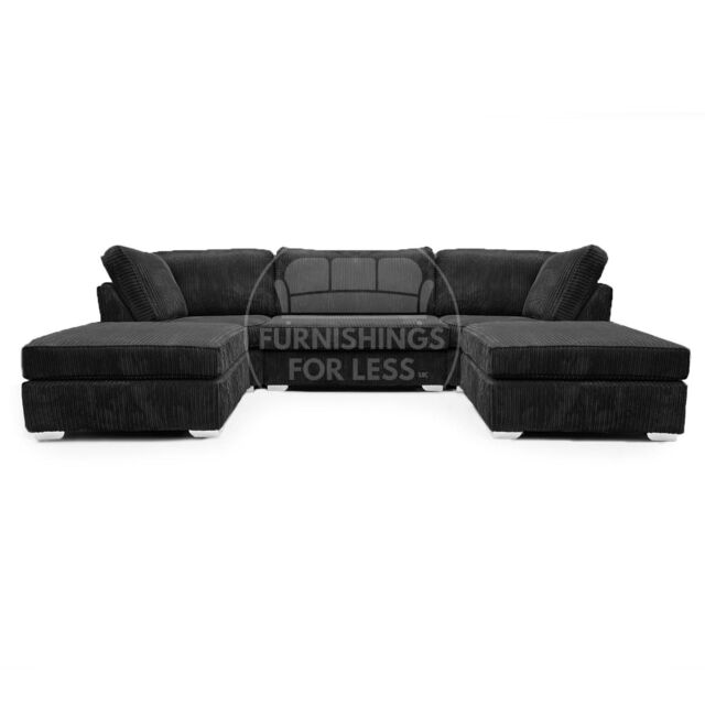Furnishings For Less UK Bishop U Shaped Soft Fabric Jumbo Cord Detachable 5 Seater Large Sofa in Black - image 1
