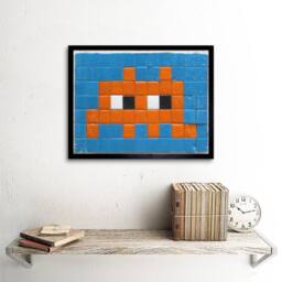 "Artery8 Pixel Monster Space Vader Orange Tiles 12x16"" Framed Art Print in Blue - Size: W12"" x H16""" - thumbnail 2