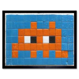 "Artery8 Pixel Monster Space Vader Orange Tiles 12x16"" Framed Art Print in Blue - Size: W12"" x H16""" - thumbnail 1
