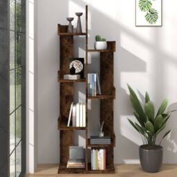 Berkfield Home Book Cabinet 48x25.5x140 cm Smoked Oak Engineered Wood in Brown - thumbnail 1