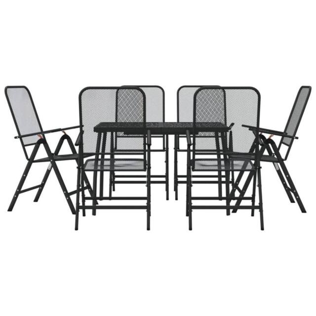 Berkfield Home 7 Piece Garden Dining Set Anthracite Metal Mesh in Black - image 1