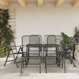 Berkfield Home 7 Piece Garden Dining Set Anthracite Metal Mesh in Black - thumbnail 2