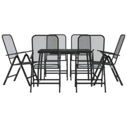 Berkfield Home 7 Piece Garden Dining Set Anthracite Metal Mesh in Black - thumbnail 1