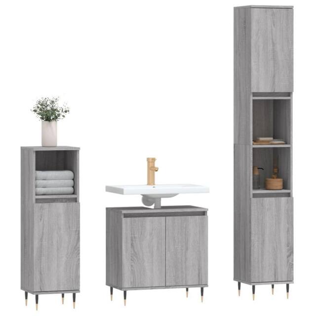 Berkfield Home Modern 3 Piece Bathroom Cabinet Set Grey Sonoma Engineered Wood - image 1
