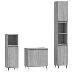 Berkfield Home Modern 3 Piece Bathroom Cabinet Set Grey Sonoma Engineered Wood - thumbnail 3