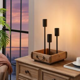 Eglo Wootton Table Lamp - Wooden Crate, 3 Black Metal Lampholders in Brown - thumbnail 2