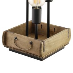 Eglo Wootton Table Lamp - Wooden Crate, 3 Black Metal Lampholders in Brown - thumbnail 4