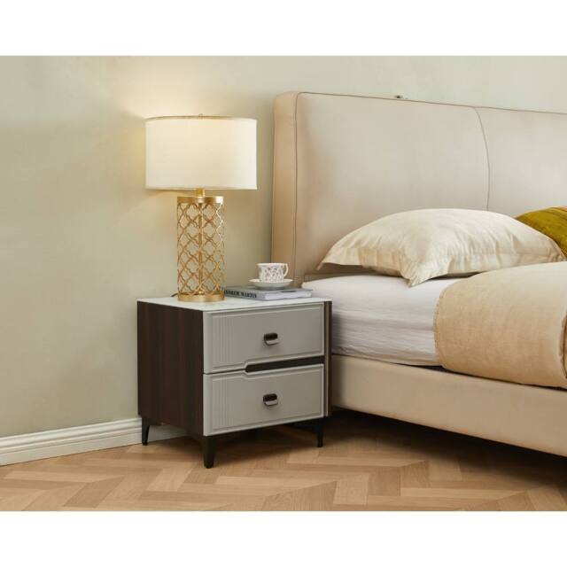7seas 2 Drawer Bedside Table with Metal Legs 48 x 39 x 46.5cm in Grey - Size: 48 x 39 x 46.5 cm - image 1