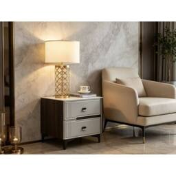 7seas 2 Drawer Bedside Table with Metal Legs 48 x 39 x 46.5cm in Grey - Size: 48 x 39 x 46.5 cm - thumbnail 4