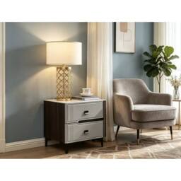 7seas 2 Drawer Bedside Table with Metal Legs 48 x 39 x 46.5cm in Grey - Size: 48 x 39 x 46.5 cm - thumbnail 3