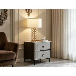 7seas 2 Drawer Bedside Table with Metal Legs 48 x 39 x 46.5cm in Grey - Size: 48 x 39 x 46.5 cm - thumbnail 5