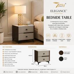 7seas 2 Drawer Bedside Table with Metal Legs 48 x 39 x 46.5cm in Grey - Size: 48 x 39 x 46.5 cm - thumbnail 2