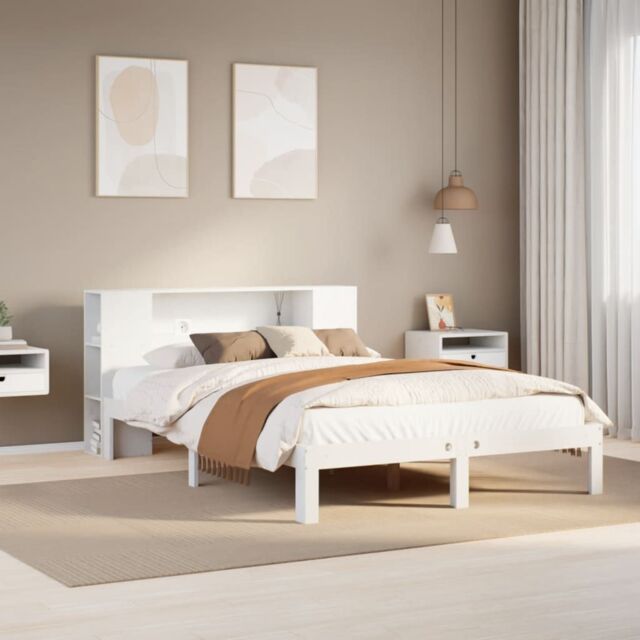 Berkfield Home Bookcase Bed without Mattress White 140x190cm Solid Wood Pine - Size: 140x190 cm - image 1