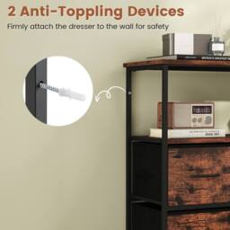Gymax 5-Drawer Dresser for Bedroom Chest of Drawers With Open Shelves in Brown - thumbnail 5