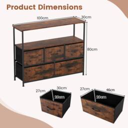 Gymax 5-Drawer Dresser for Bedroom Chest of Drawers With Open Shelves in Brown - thumbnail 2