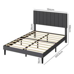 VOGREX King Linen Upholstered Bed Frame Soft Foam Headboard in Grey - thumbnail 2