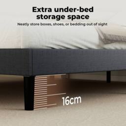 VOGREX King Linen Upholstered Bed Frame Soft Foam Headboard in Grey - thumbnail 3
