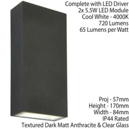 Loops IP44 Outdoor Up & Down Wall Light Dark Anthracite Grey 5W Cool White LED Accent - thumbnail 2