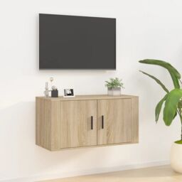 Berkfield Home Wall Mounted TV Cabinet Sonoma Oak 80x34.5x40 cm in Brown - thumbnail 1