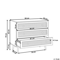 Wyld and Coco Ponca 3-Drawer Chest - Rattan Front Pine Legs Light Brown 90 x 79 cm - thumbnail 3