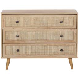 Wyld and Coco Ponca 3-Drawer Chest - Rattan Front Pine Legs Light Brown 90 x 79 cm - thumbnail 6