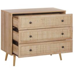 Wyld and Coco Ponca 3-Drawer Chest - Rattan Front Pine Legs Light Brown 90 x 79 cm - thumbnail 4