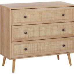 Wyld and Coco Ponca 3-Drawer Chest - Rattan Front Pine Legs Light Brown 90 x 79 cm - thumbnail 2