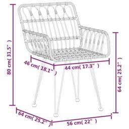 Berkfield Home Garden Chairs 2 pcs with Armrest Black 56x64x80 cm PE Rattan - Size: 56 x 64 x 80 cm - thumbnail 9