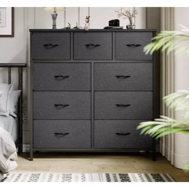 SPETLEK Fabric Chest of Drawers 9 Drawer Dresser Bedroom Bedside Storage in Dark Grey - image 1