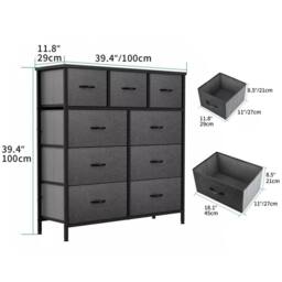 SPETLEK Fabric Chest of Drawers 9 Drawer Dresser Bedroom Bedside Storage in Dark Grey - thumbnail 2