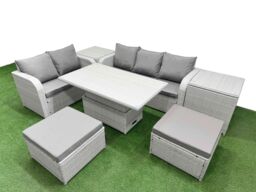 Fimous 7 Seater PE Rattan Wicker Garden Furniture Patio Conservatory Sofa Set w/ Adjustable Lifting Dining or Coffee Table 3 Seater Sofa Love Sofa 2 - thumbnail 2